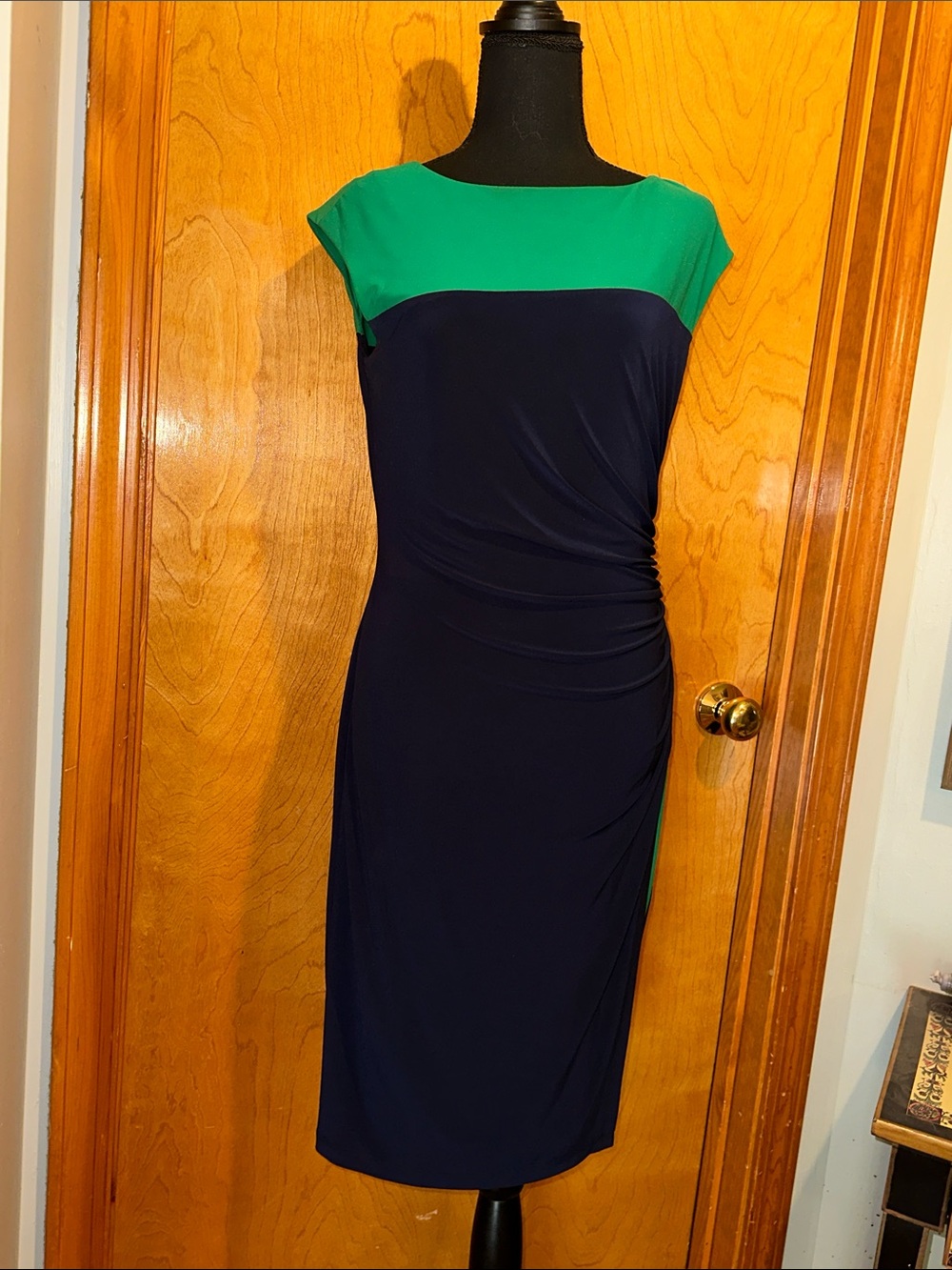 Lauren Ralph Lauren Navy Sheath Dress with Green Yoke